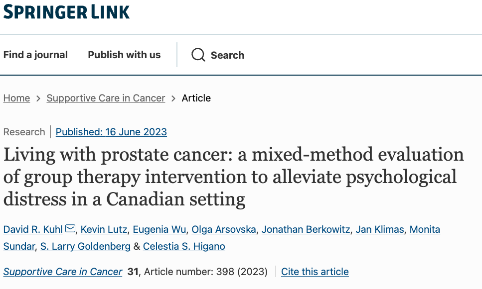 Group therapy alleviates psychological distress in prostate cancer - Jan  Klimas Research